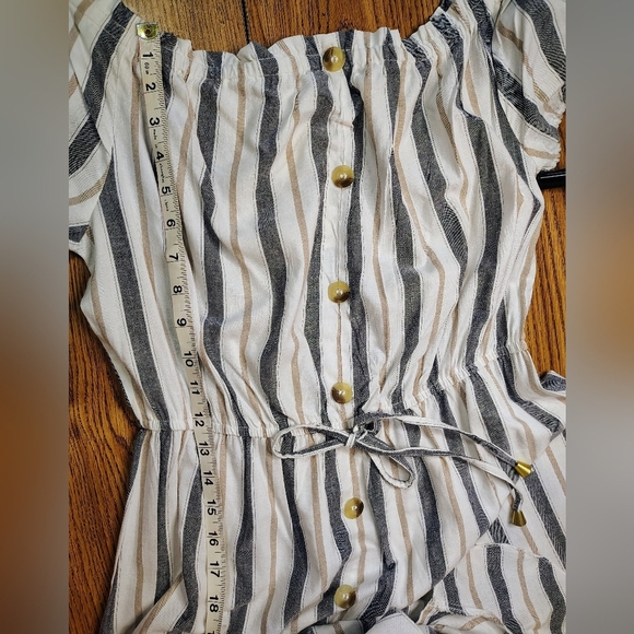 off-shoulder midi dress asymmetrical ruffle vertical lines, large, cotton blend. - Picture 9 of 16